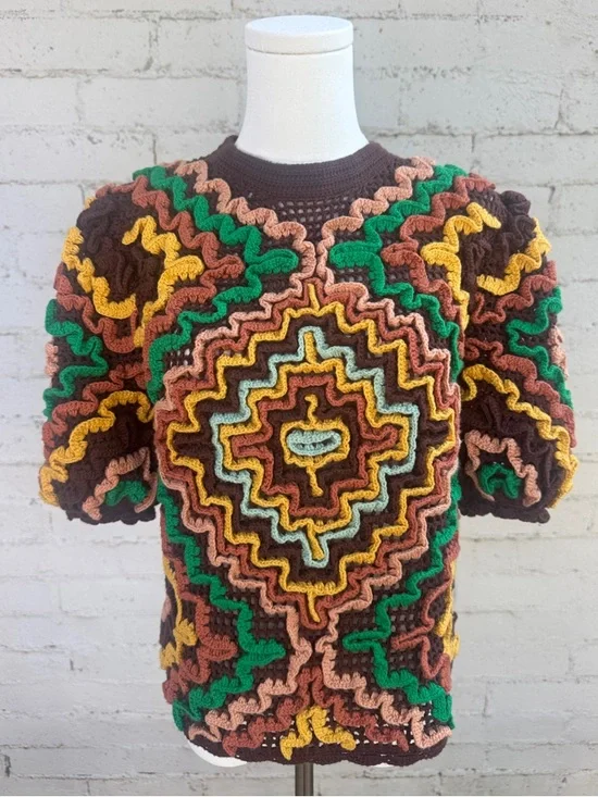 Ulla Johnson Kalila Top Fire Opal Crochet Short Sleeves Size PS (US 2-4) - Picture 5 of 16